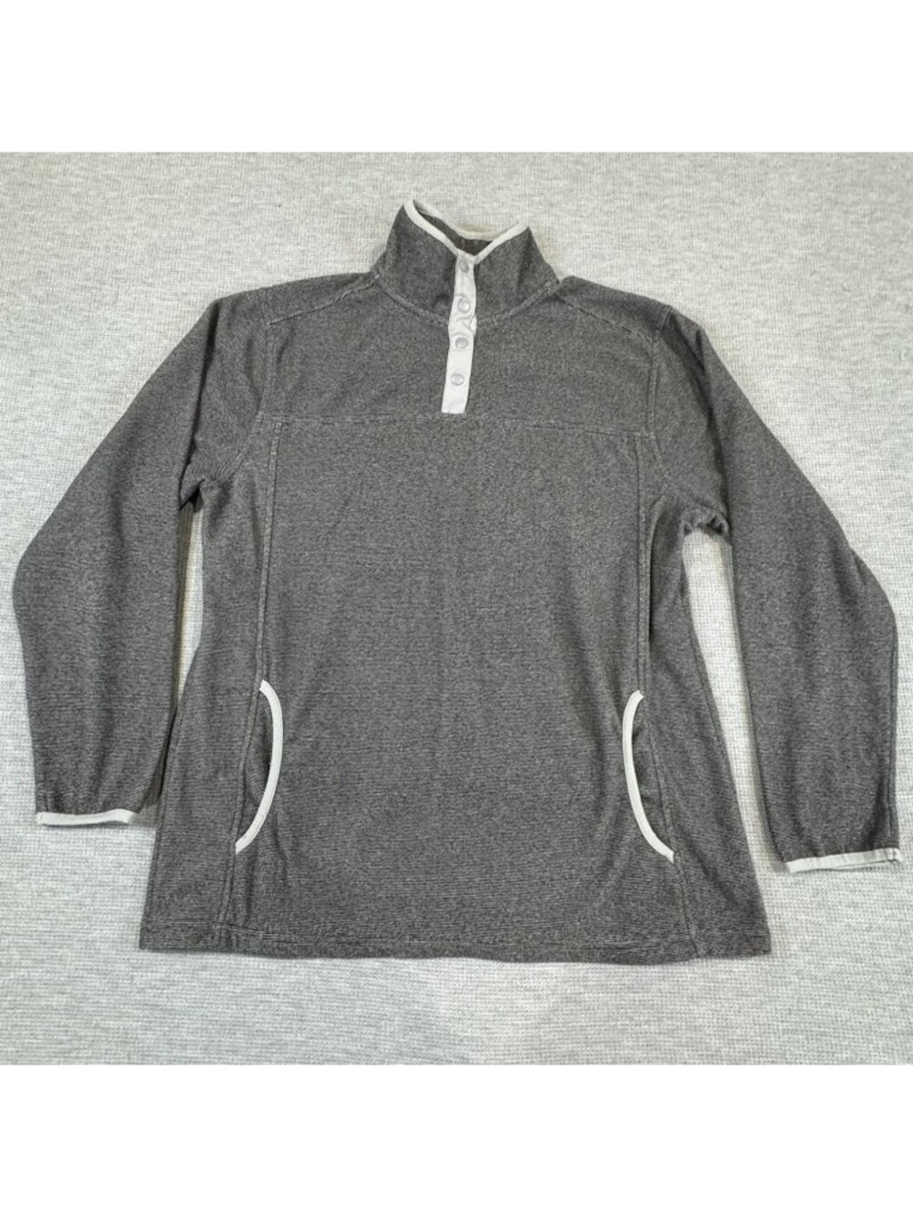 Cabelas Stillwater Supply Pullover 1/4 Snap Fleece Large Heather Charcoal Gray
